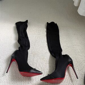 Christian Louboutin Black Stiletto Boots with Red Soles